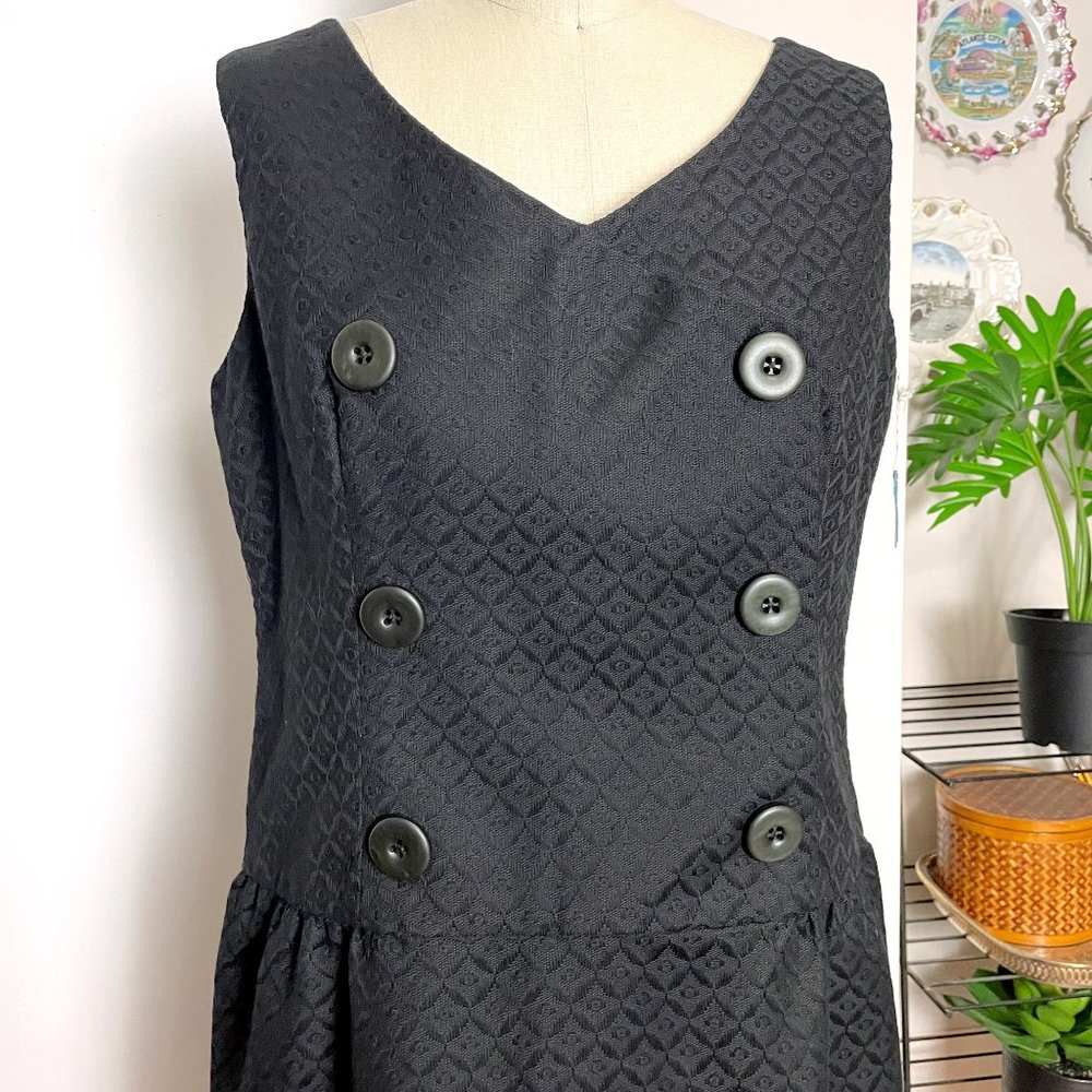Vintage 60s Little Black Dress NWT ILGWU Arkay Mod Jacquard Sleeveless Cocktail - Picture 2 of 10